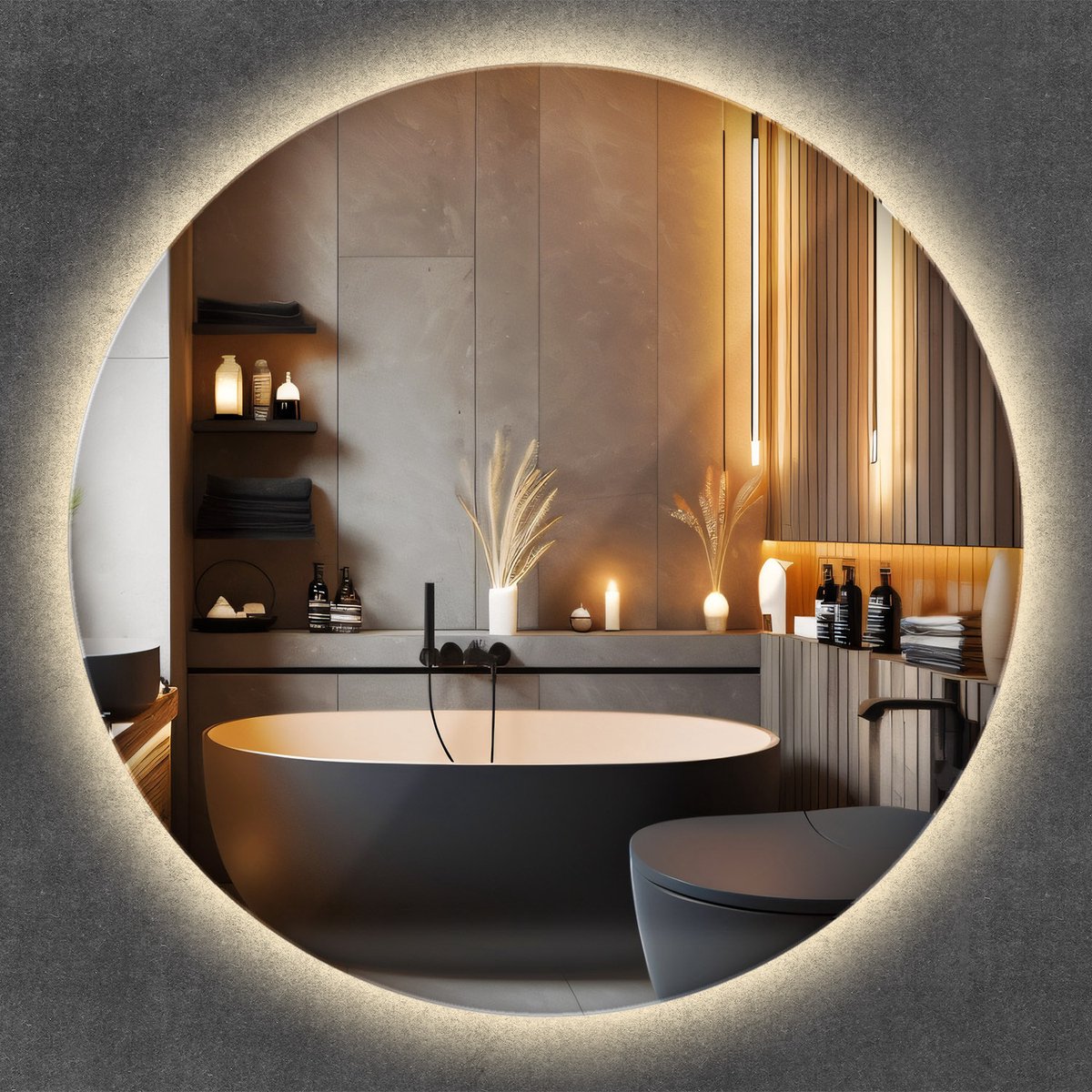 Wallfluent LED Spiegel - Cirkelvormig Spiegel met LED - 70 cm x 70 cm - Ronde LED Spiegel - Slaapkamerspiegel – Badkamerspiegel – Entreespiegel – Bureauspiegel - Warm Wit 3000K - Spiegel zonder rand - wandspiegel Minimalistisch