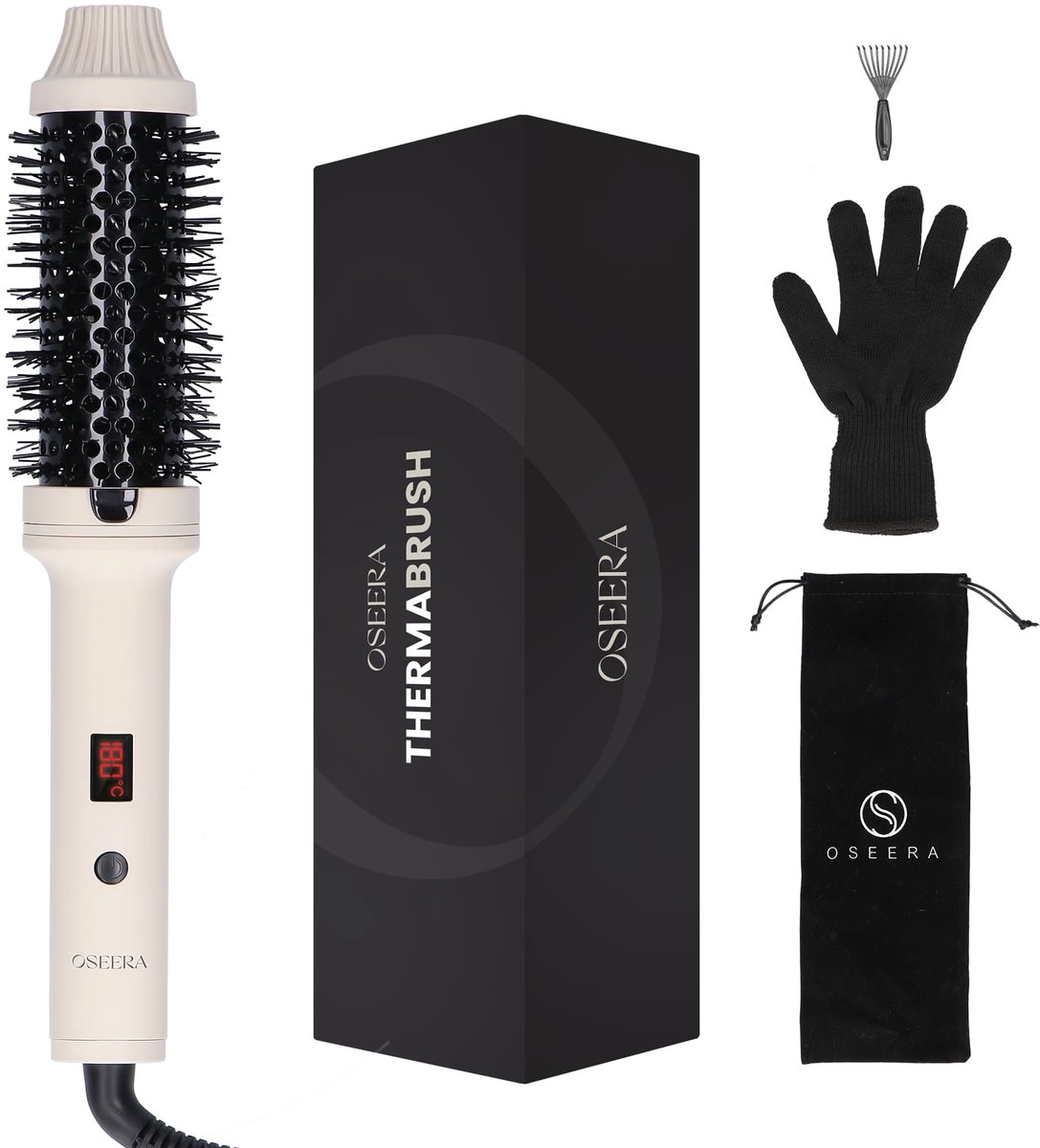 Oseera® Thermal Brush - Keramische Warmteborstel - Krulborstel / Stijlborstel - Incl. Handschoen - Greige