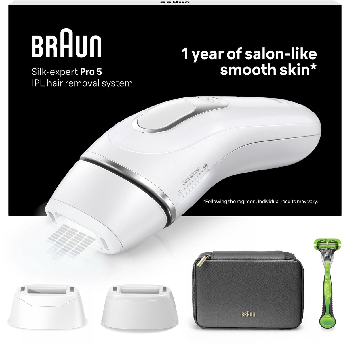 Braun IPL Ontharingsapparaat Silk-expert Pro 5 - ontharing voor thuis - Etui - Gillette-scheersysteem - 2 koppen - PL5145
