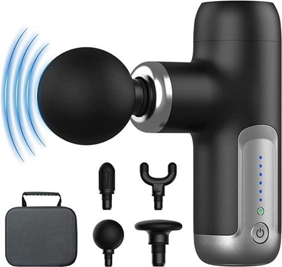 Namajunas - Massage gun - Spiermassager - Uitgerust met 4 massagekoppen - 6 intensiteitsniveaus - Zwart - Massage pistool - Opbergcase - Krachtig en Draadloos Sport en Relax Massage Apparaat - Draadloos
