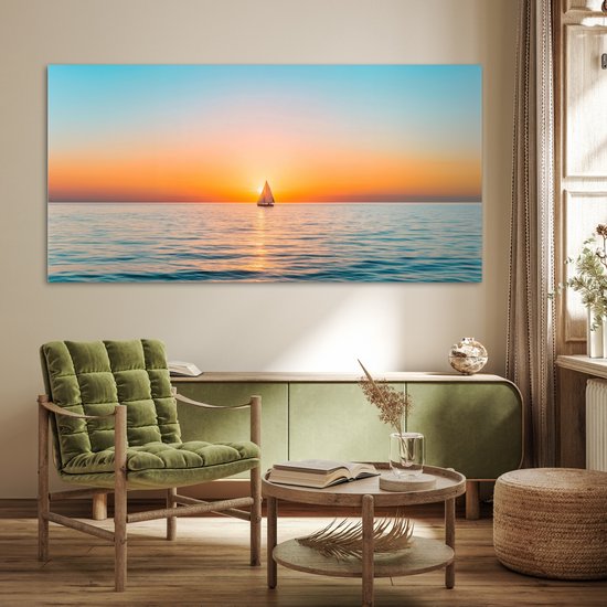 Poster 160x80 cm - Zee - Zeilboot - Zonsondergang - Posters - Kamer decoratie - Wanddecoratie woonkamer - Muurdecoratie slaapkamer