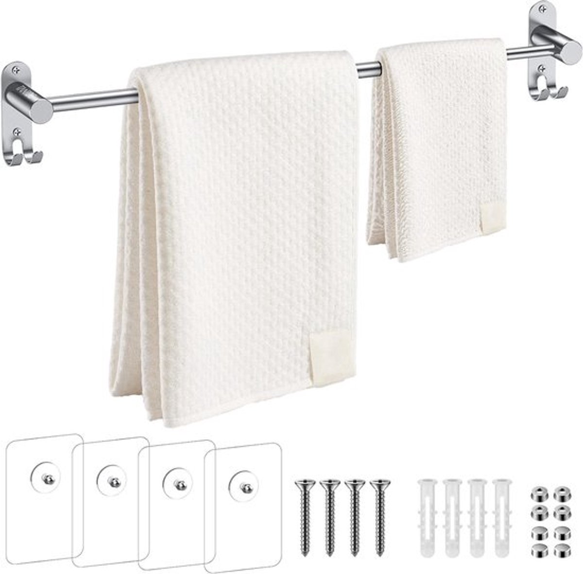 Handdoekhouder, 40-70 cm, instelbaar, roestvrij staal, handdoekstang, wandmontage, badhanddoekhouder, handdoekstang, voor badkamer, keuken