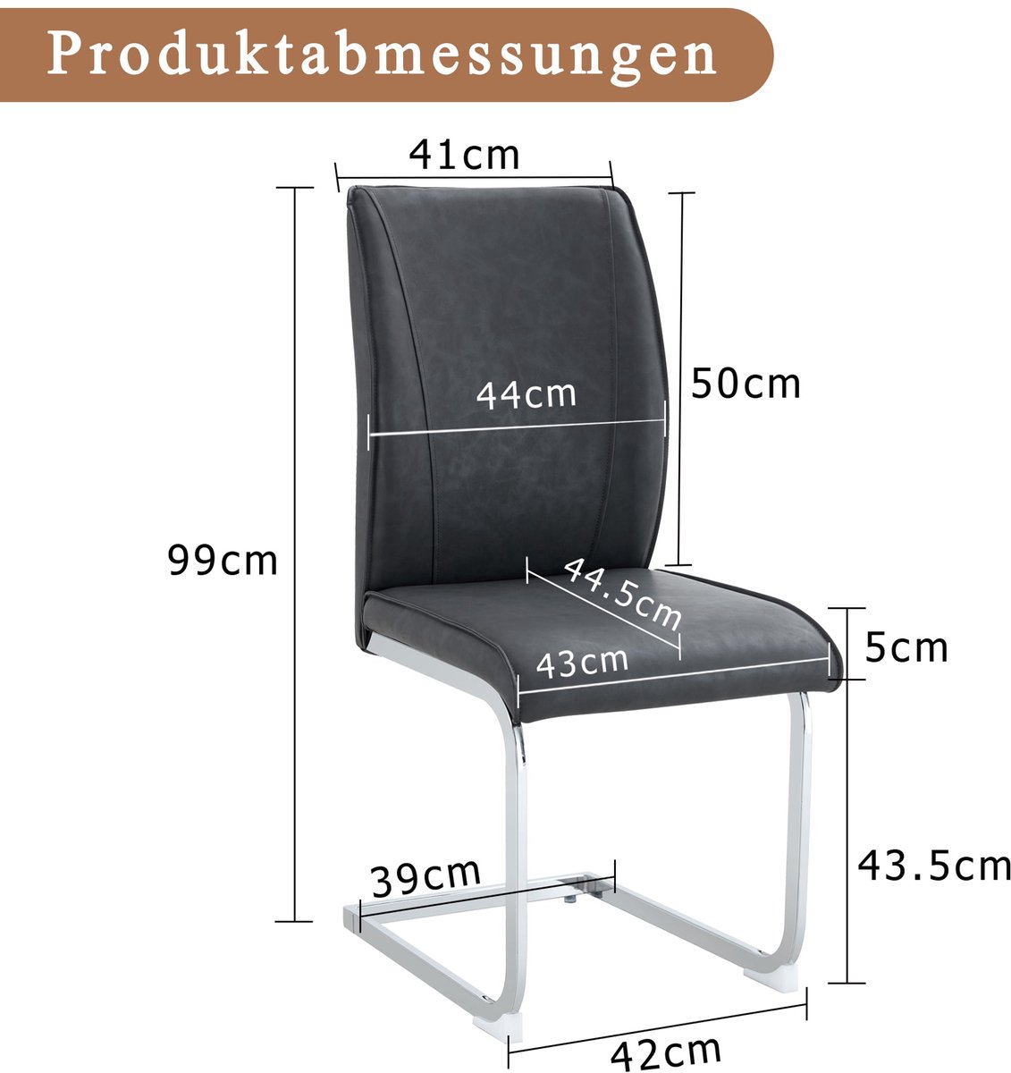 Merax Eetkamerstoelen - Set van 2 - Grijze PU Leren Stoelen met Unieke Paardenleer Textuur - Comfortabele Stoelen met Hoge Rugleuning - Zilveren Metalen Poten - Modern Europees Design