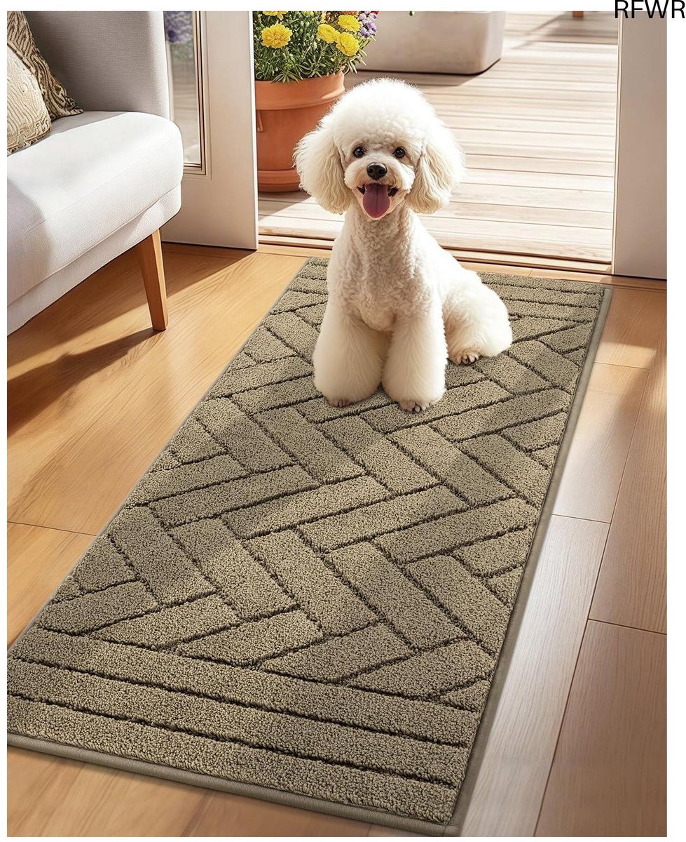 RFWR Wasbare Antislip Waterabsorberende Deurmat 50x120cm - Vuilvangmat voor Binnen en Buiten in Licht Taupe