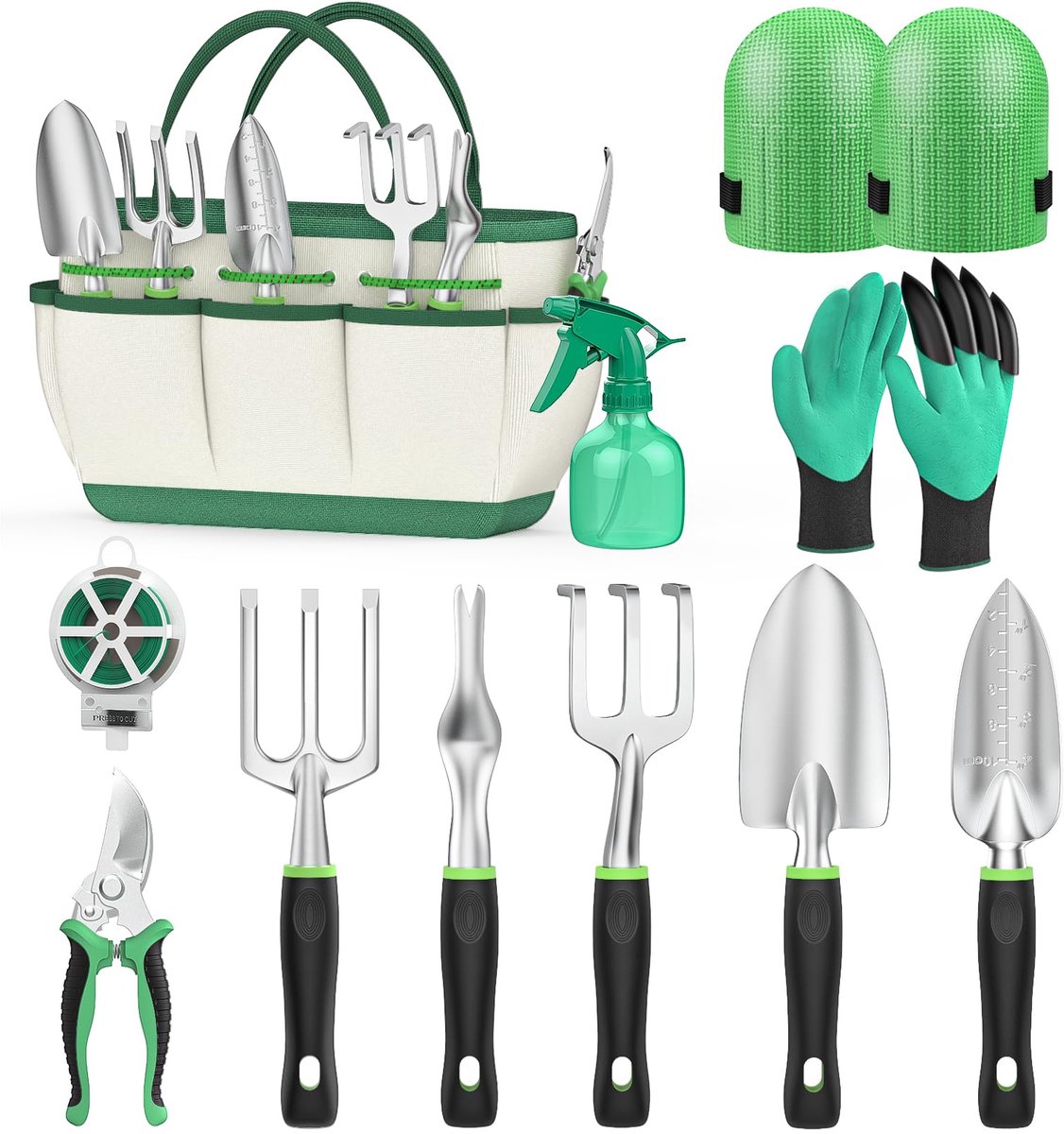 Tuin gereedschap set - 11-delig RVS - Met accessoires en gereedschapstas - Voor tuinieren