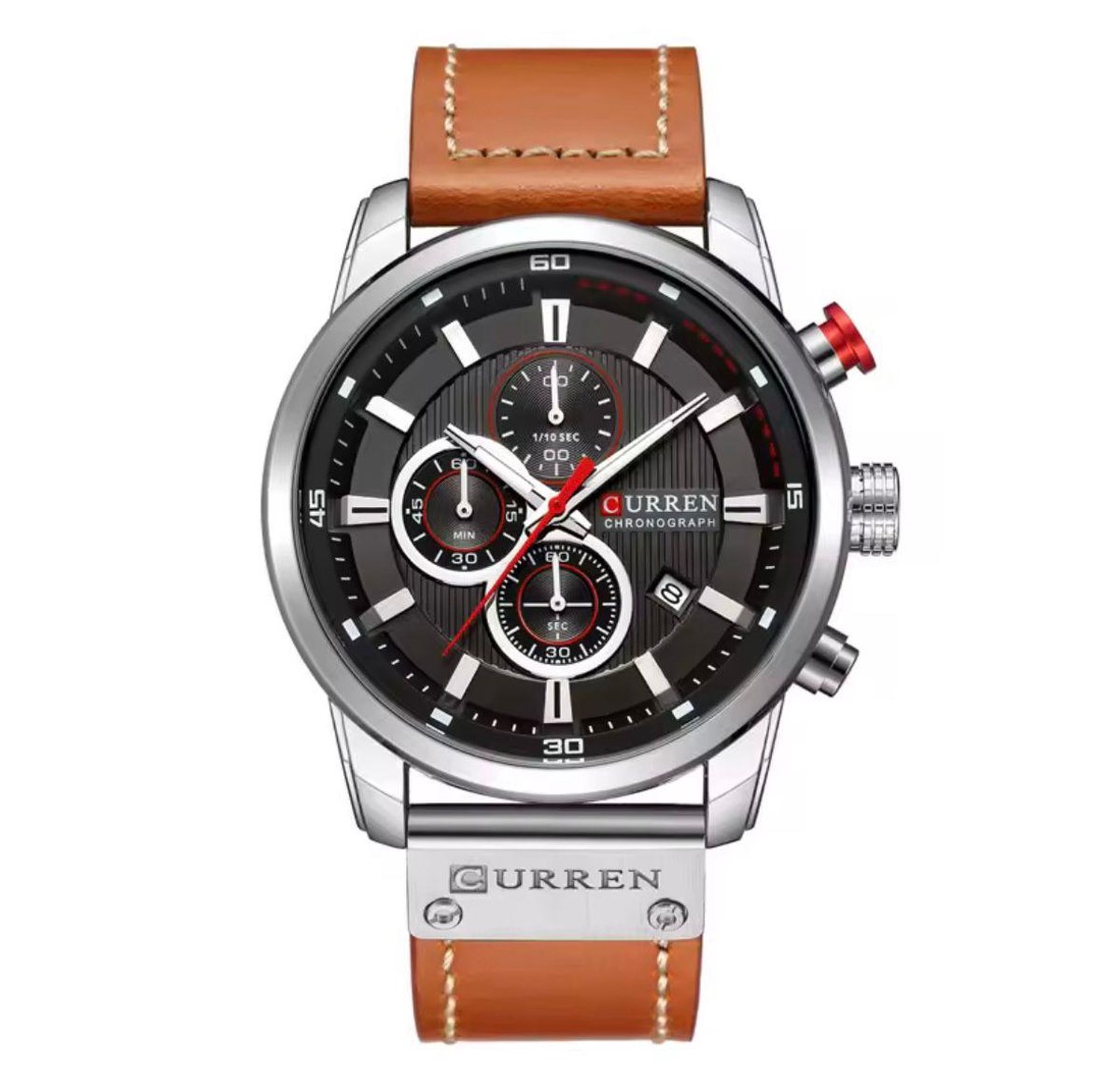 Curren - Herenhorloge - Polshorloge - Heren - Horloge - Horlogedoos - Mannen - Zilver - Bruin Lederenband