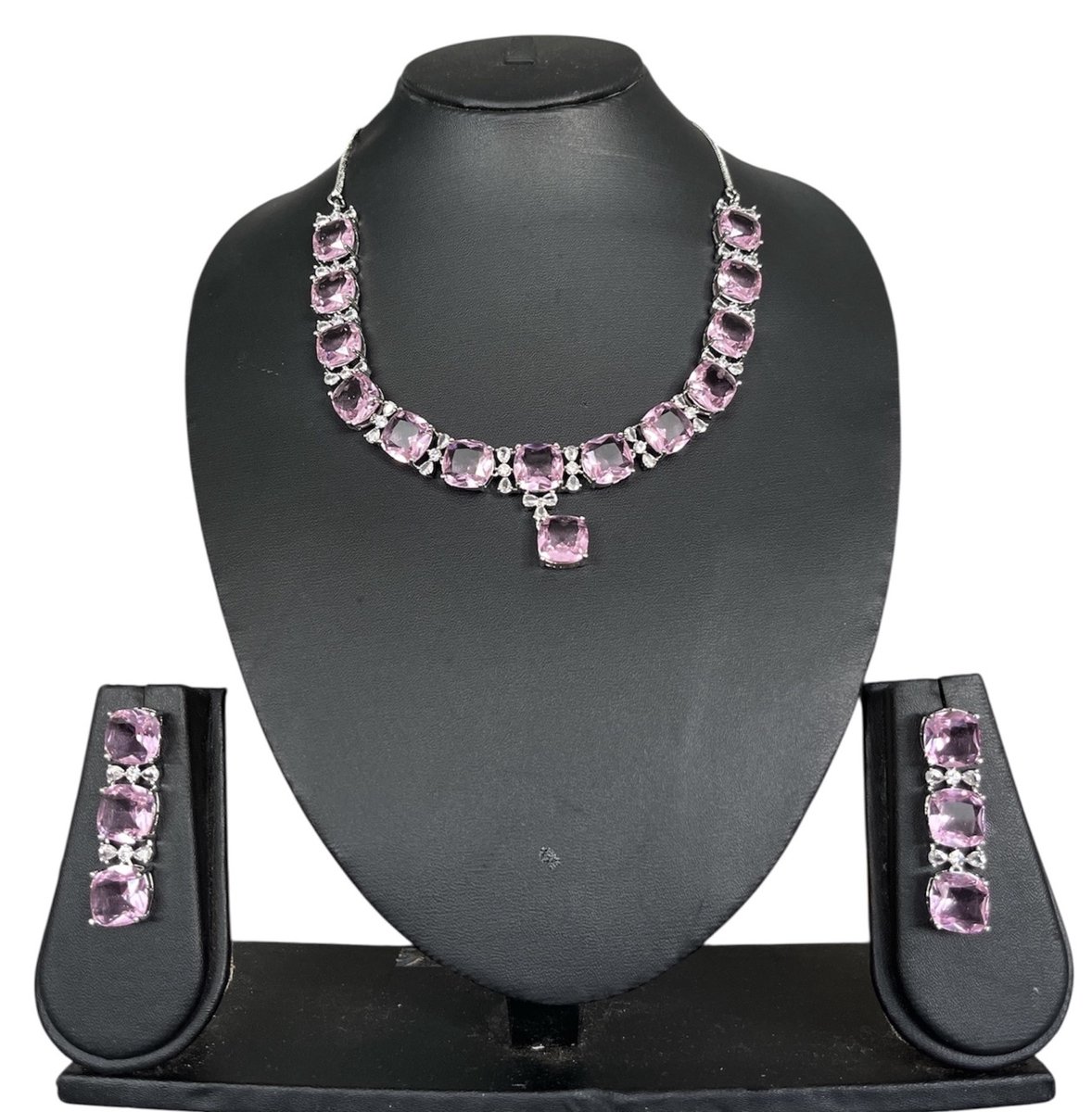 N3 Collecties Roze kristallen elegantie ketting en oorbellen voor Dames