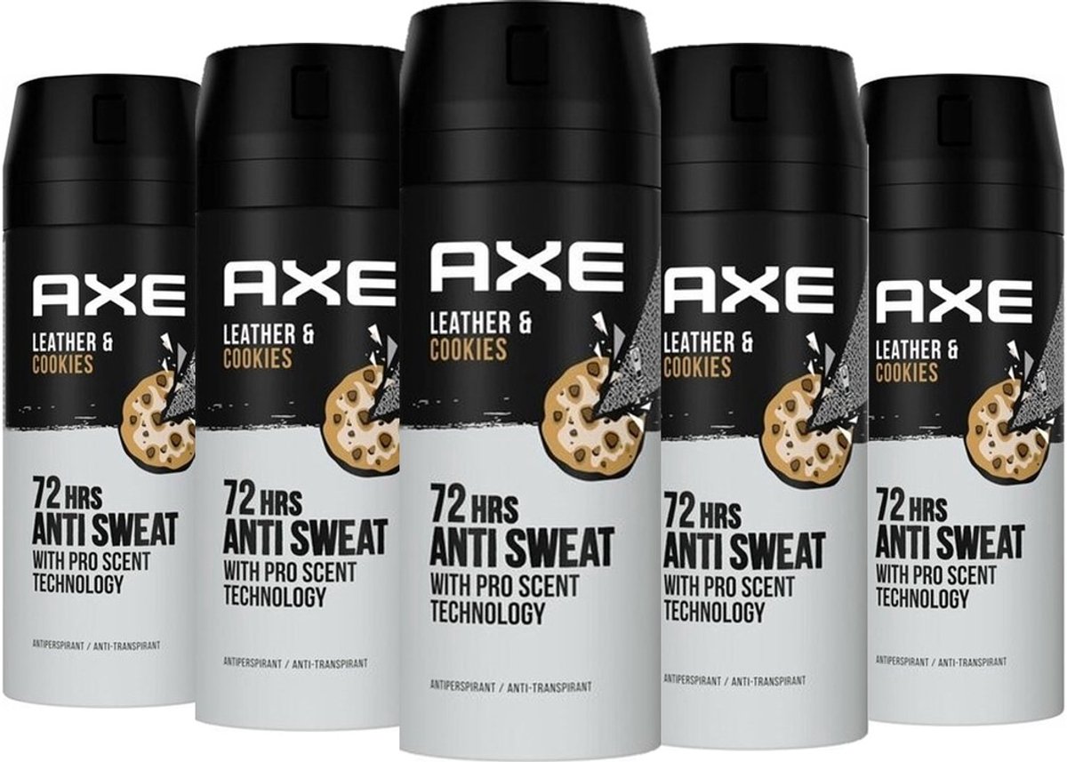 Axe Deo Spray - Leather & Cookies DRY - 5 x 150 ml - Voordeelverpakking