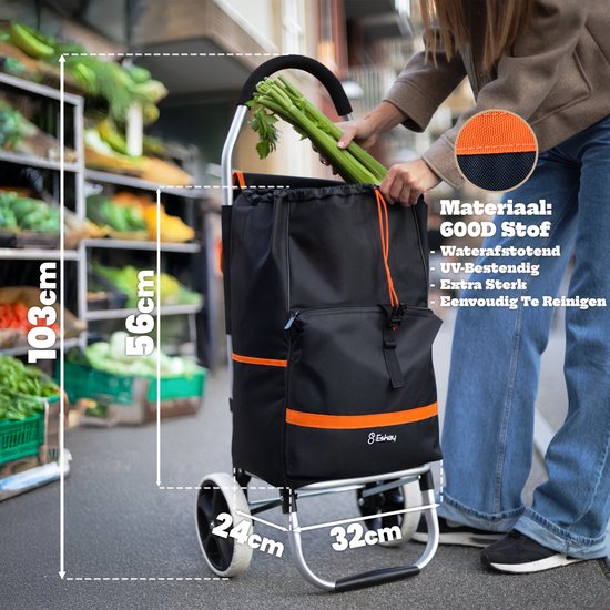 Eskey Chariot de courses avec compartiment réfrigérant - Pliable - Chariot de courses - Etanche - 50L - Réflecteurs