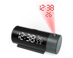 Gloovon® - Digitale Wekker - Temperatuurweergave - Twee alarmen - Dimbaar LED display - Met projectiefunctie - Kinderwekker - Digitale klok slaapkamer - Zwart