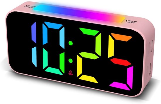 Digitale Wekker-Digitale Klok-digitale nachtkastklok -nachtlampje-Luide wekkers-groot display-dubbele wekker-dimbaar-RGB-lichting + LED-kleuren digitaal display-snoozefunctie-voor slaapkamer-kinderen-tieners-jongens-meisjes-Roze