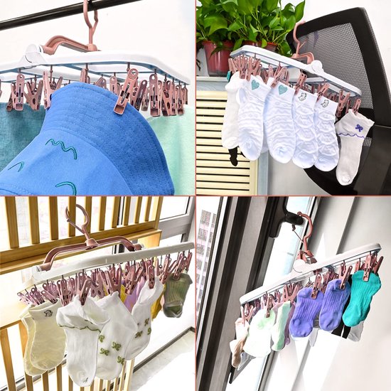 Roestvrijstalen sokkendroogrek, wasrek, met draaihaak, windbestendig, kleerhanger voor sokken, ondergoed, beha's, babykleding, handschoenen (36 knijpers