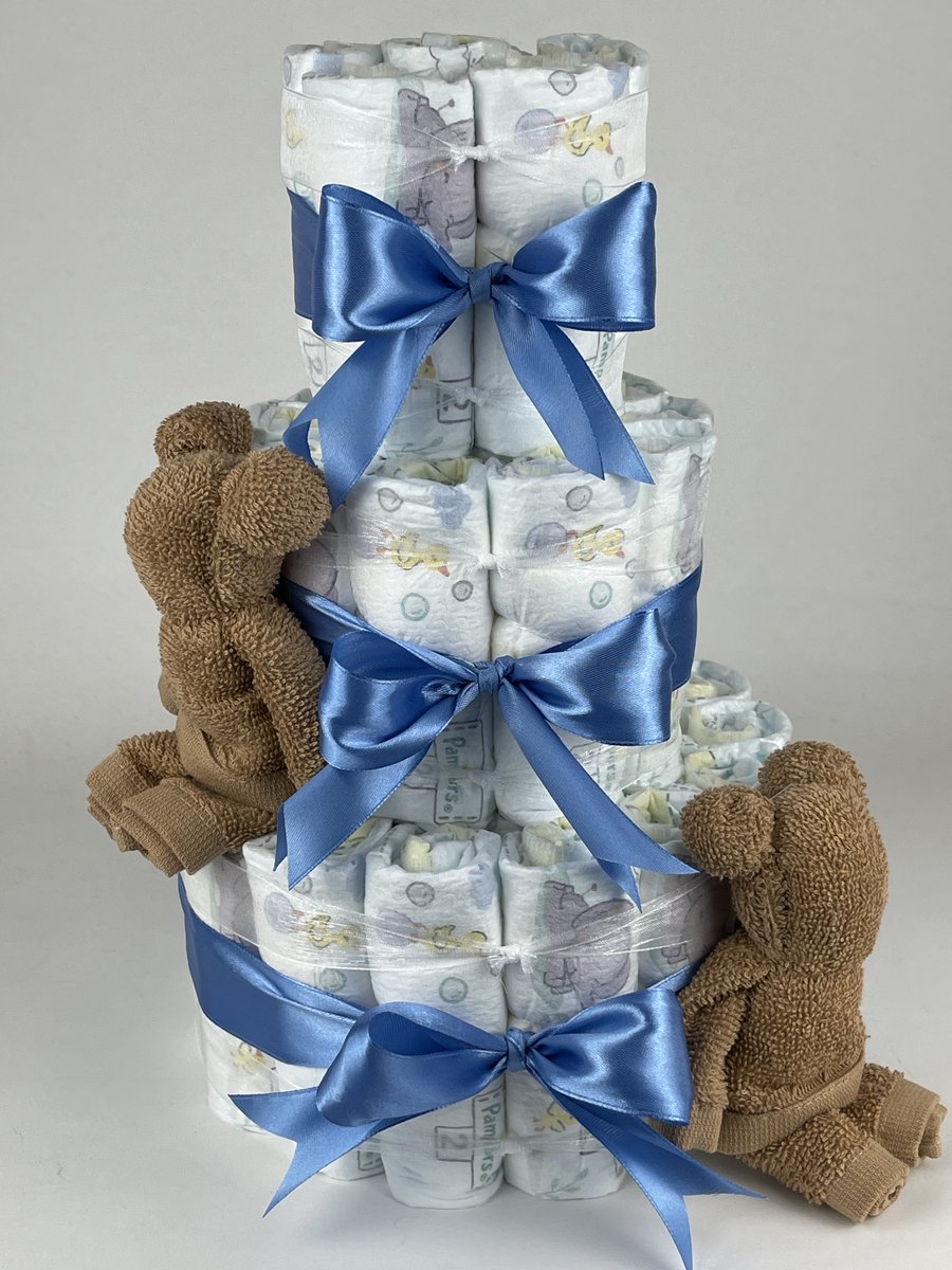 Chouette-Chouette | Luiertaart Jongen | Kraamcadeau | Geboorte Jongen | Babyshower | Beren Sand - diep Blauw