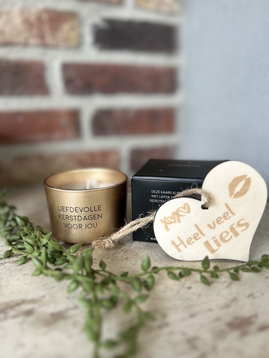 Creaties van Hier - Soja kaars Liefdevolle kerstdagen voor jou - 7,5x5 cm