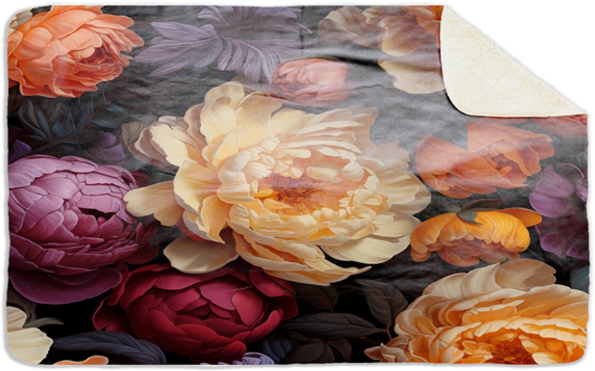 Fleecedeken pioenrozen, 96x146cm, Polyester Sherpa, FD2025016