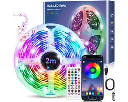 Rayofi LED Strip 2m USB–RGB LED Streep–Kleurveranderende LED Verlichting met Afstandsbediening–App-besturing, Muziekmodus–Timer-instelling–LED Band voor Slaapkamer TV Keukendecoratie