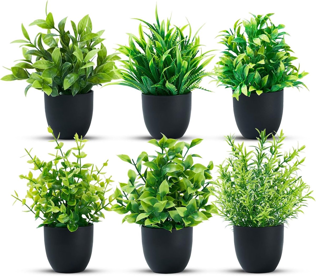6-delige Set Mini Kunstplanten in Pot – Planten voor Binnen – Tafel, Bureau, Plank & Badkamer Decoratie - Kunstplantjes 6 stuks
