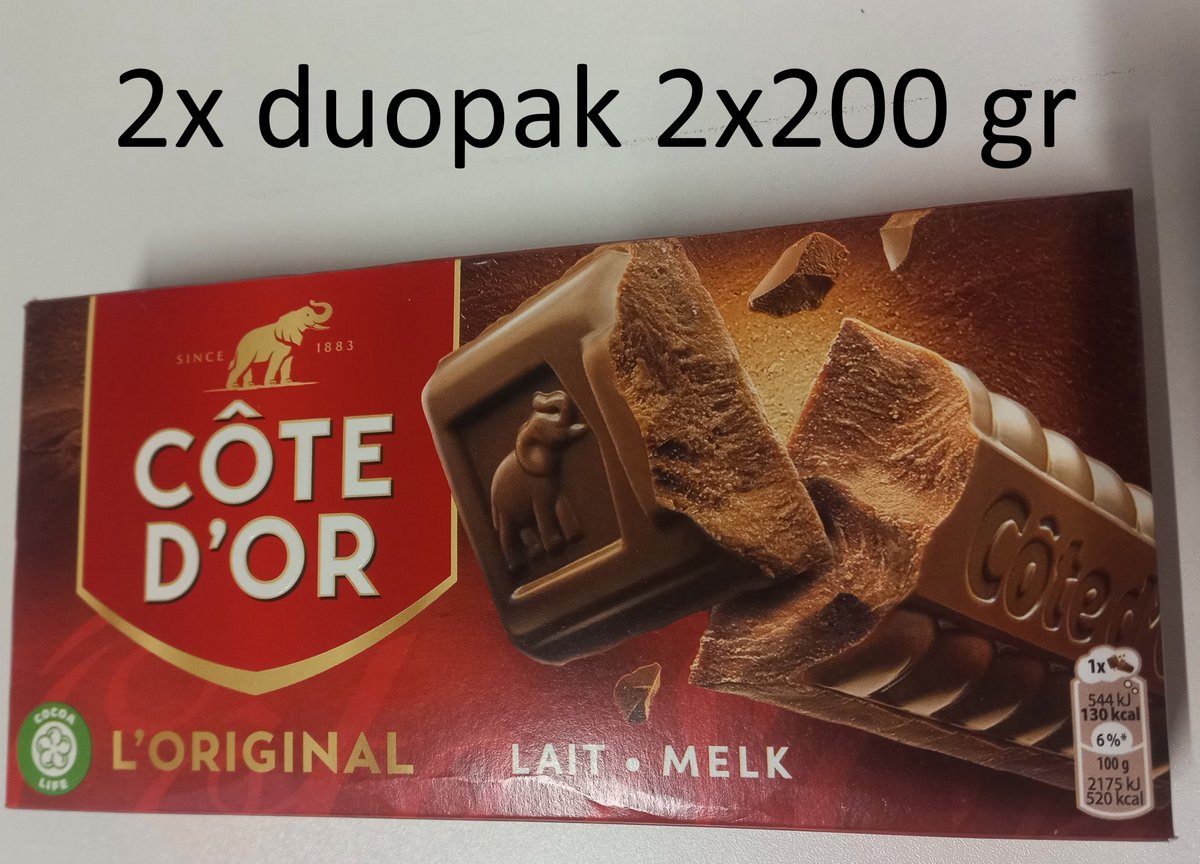 Cote d'or L'original chocoladereep - Melk Lait - 2x 400 gram (= 2x dubbelpak 200 gram)