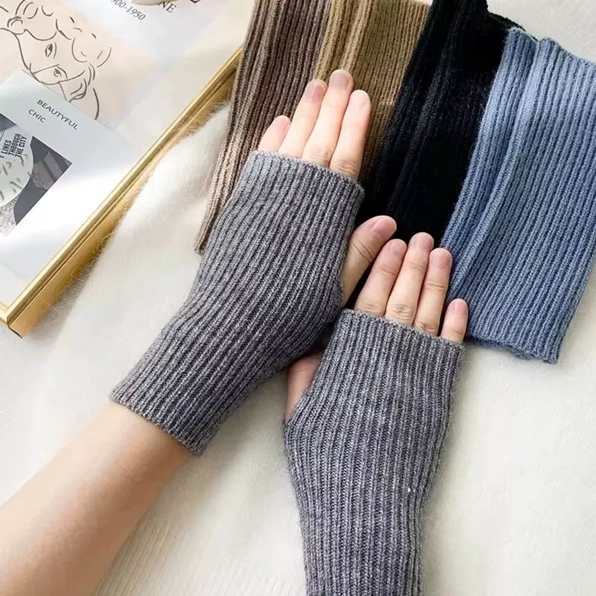 Warme Gebreide Dames Handschoenen – Halve Vinger Polswarmers met Touchscreen Functie – Winter Handschoenen, Herfst Accessoire, Schermhandschoenen