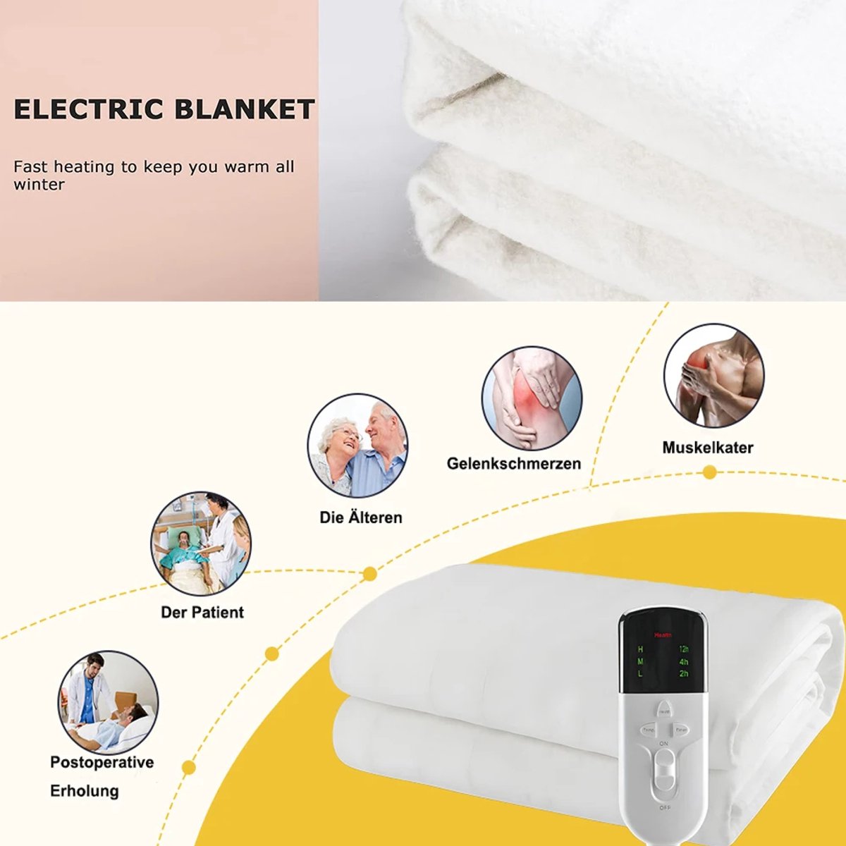 Afbeelding 2 van "RUIANBAO Elektrische Verwarmde Deken – 150x80cm – Met Timer & Oververhittingsbeveiliging – Warmtedeken / Warmtematras – 220V Winter Body Warmer"