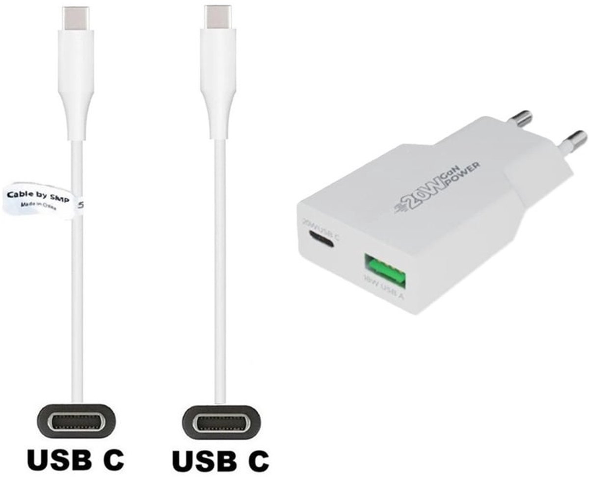OneOne 25W snellader met 2 poorten + 0,8m Sterke USB C naar C kabel. PD PPS lader. GAN oplader adapter past op Apple iPhone 15, 15 Plus, 15 Pro, 15 Pro Max, iPhone 16, 16e, 16 Plus, 16 Pro, 16 Pro Max, iPhone 17, 17 Air, 17 Pro, 17 Ultra