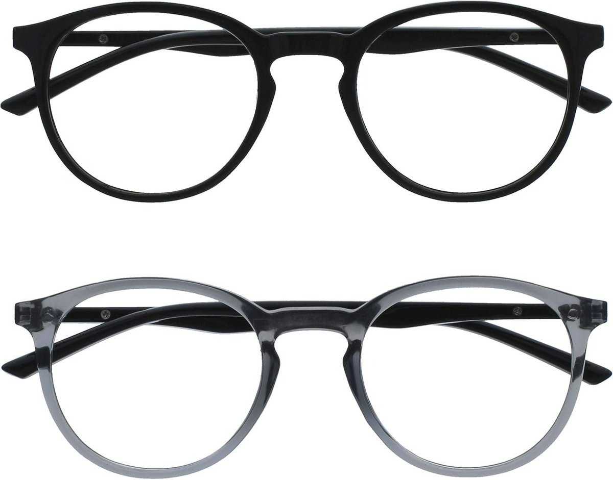 WNHB® Brillen voor bijziendheid afstand - unisex groot formaat - 2 stuks zwart en grijs