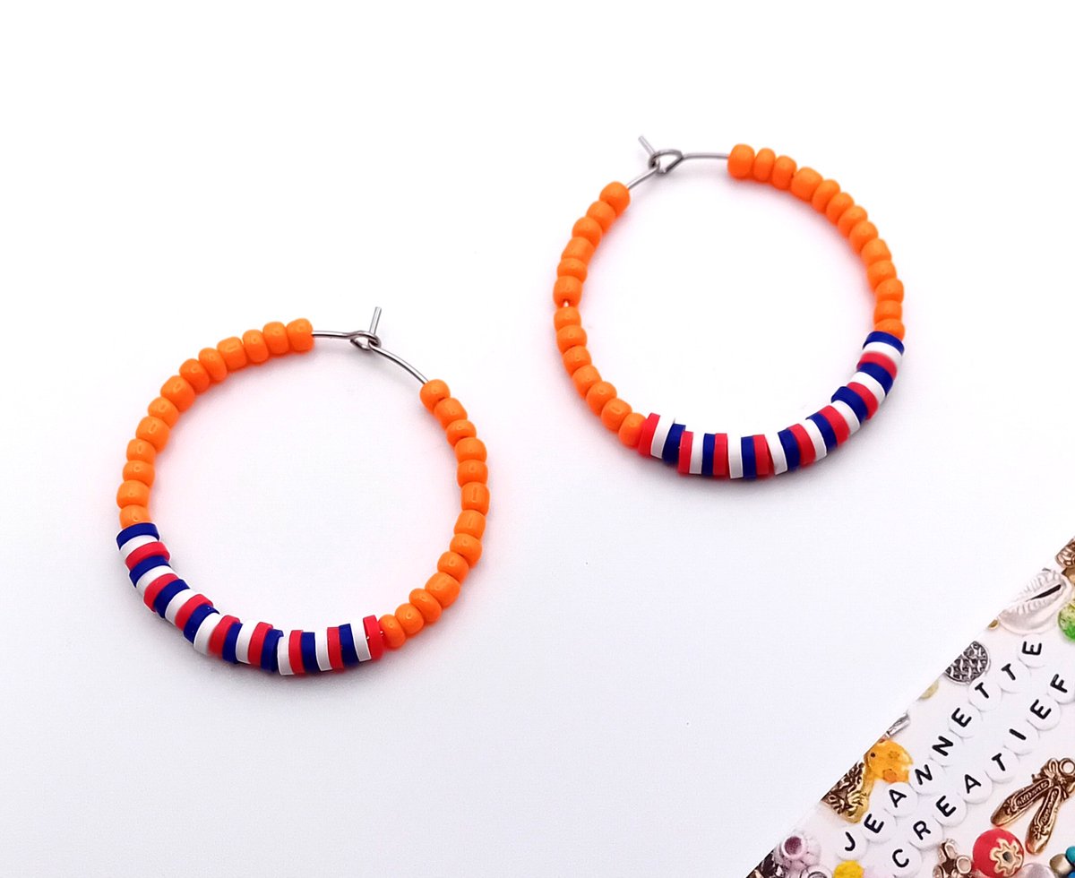 Jeannette-Creatief® - Holland - Oranje Oorbellen 3 - Oorhangers - Oorringen - Oorbellen dames - Oranje - Rood - Wit - Blauw - Rocailles - Katzuki - Katsuki - Koningsdag - Voetbal - Holland - Rood Wit Blauw - Oranje - Voetbal - WK - Souvenir