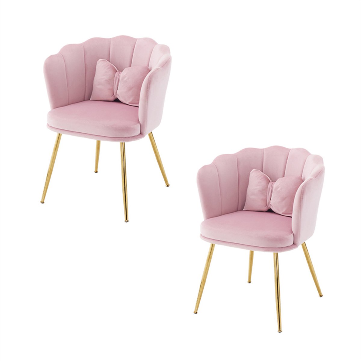 YEHTOKHOME Velvet Eetkamerstoelen set van 2 met armleuning, Bureaustoel, Make-upstoel, Ergonomisch, Fauteuil, Fluwelen stoel met bloemblad-rugleuning, Vergulde metalen poten, Vlinderkussens, Roze