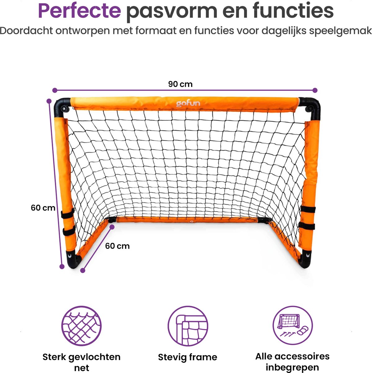 Gofun Voetbaldoel set van 2 – Voetbaldoeltjes – Voetbalgoal – Voetbalgoals voor kinderen – Opvouwbaar – 90 x 60 x 60 cm – Zwart/Oranje — afbeelding 3