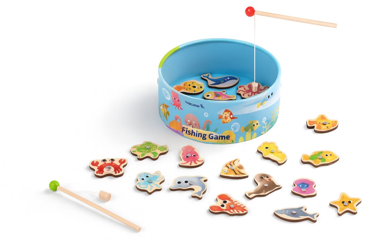 Tooky Toy® - Vis Spel - Vang zoveel mogelijk Vissen - Stimulerend houten Montessori speelgoed – Duurzaam, Educatief en Creatief spel voor Kinderen om Zelfredzaamheid en Vaardigheden te Ontwikkelen