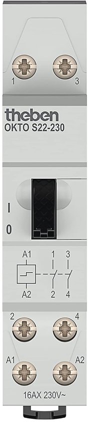 Theben Okto ES12-UC 3120131 - Interruttore elettronico a impulso di corrente, 1 chiusura, ingresso multispanning senza potenziale 8 V – 230 V, guida DIN I LED fino a 600 W