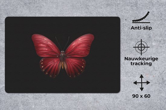 Muismat XXL 90x60 cm - Bureau onderlegger - Bureau mat Vlinder - Rood - Minimalistisch - Bureaumat - Gaming mousepad xl - Bureaulegger groot - Computer deskmat