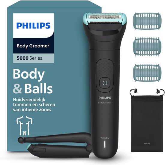 Philips Series 5000 Bodygroomer mannen - Body Trimmer - 3 extra Trimkammen - Rug Attachment - Opbergzakje - Batterij indicator - BG5480/15