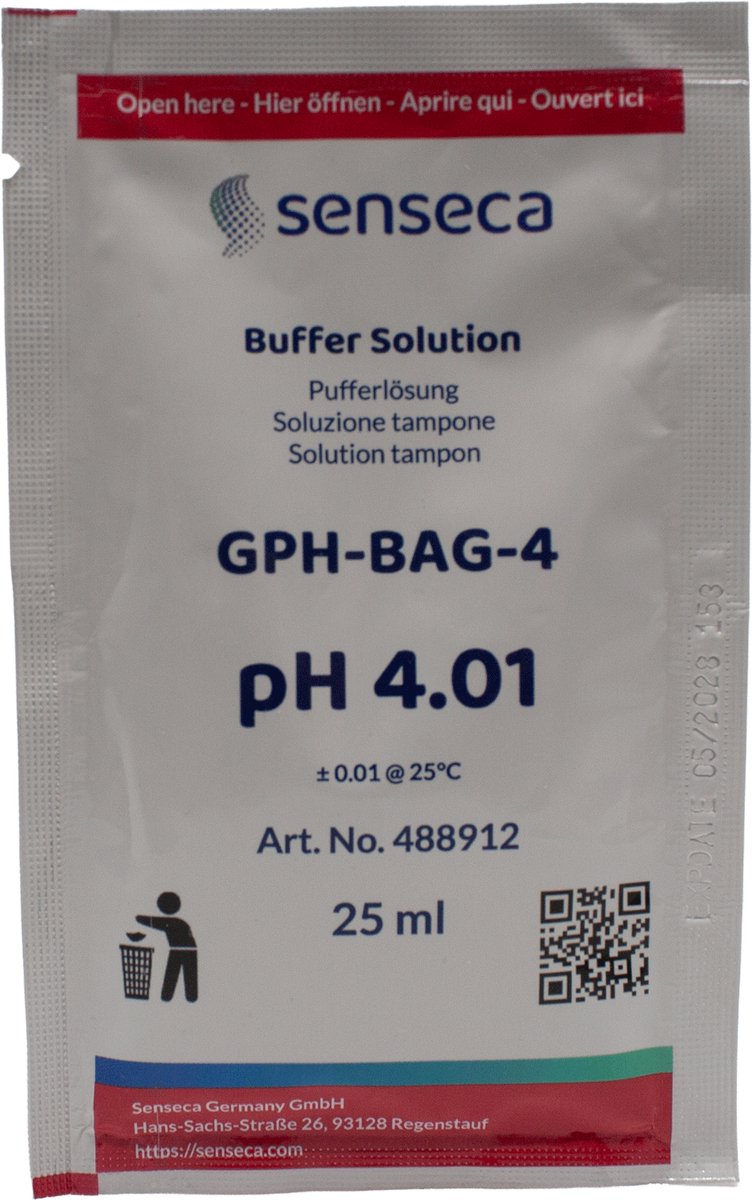 Senseca - Zakjes met pH Buffervloeistof – pH 4.01 – 20 stuks