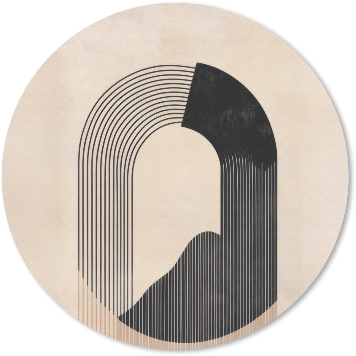 Muismat rond 30x30 cm - Mousepad Grafisch gebogen motief - Beige - Ronde muismatten