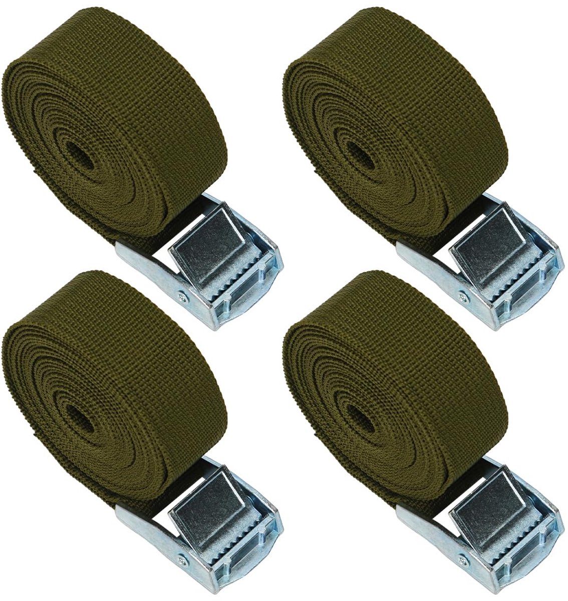 4 Stuks Spanbanden - Verstelbaar met Klemgesp - 250 kg Draagkracht - Voor Auto, Motor, Fietsendrager en Materiaaltransport - Groen - 2,5 meter