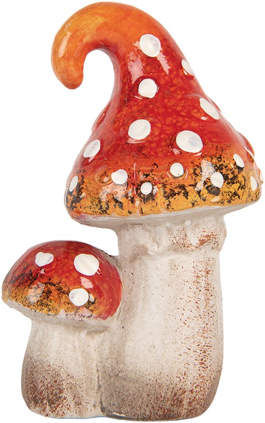 Clayre & Eef Decoratie Beeld Paddenstoel 8x6x12 cm Rood Keramiek Herfst decoratie