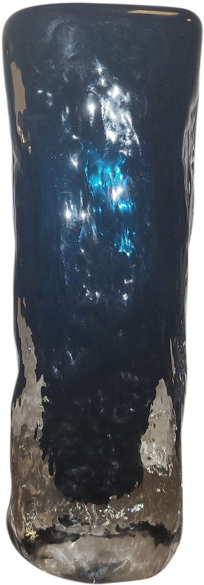 Vaas rock blauw small 6x6x20 cm - Handgemaakt dik glas - Opening 4,5 cm
