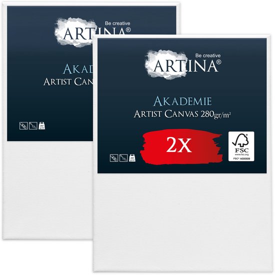 Twee verpakkingen Artina Akademie Artist Canvas 280gr/m² met het FSC®-logo.