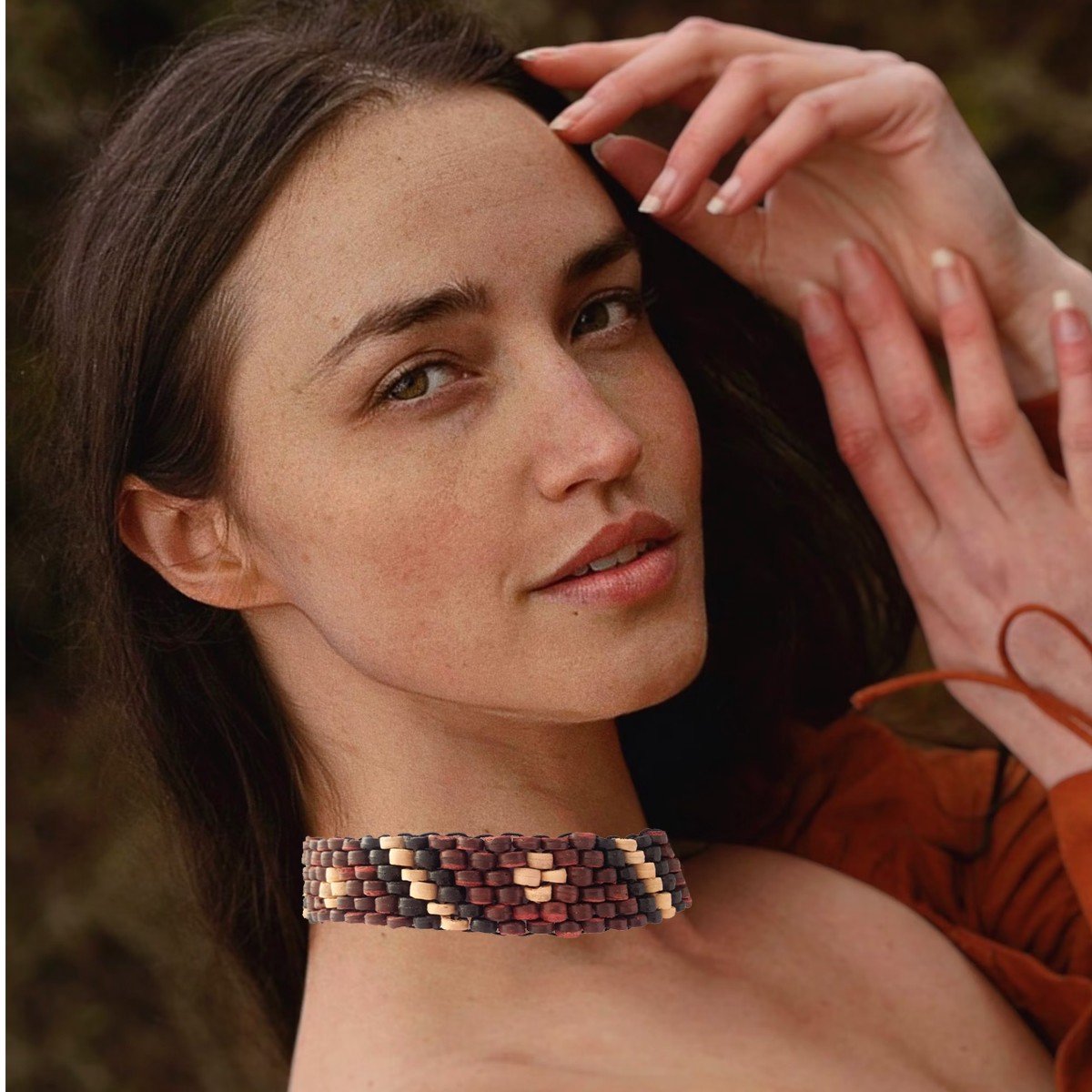 CocoReef Wide Choker of Haarband – Rood/Bruin/Crème