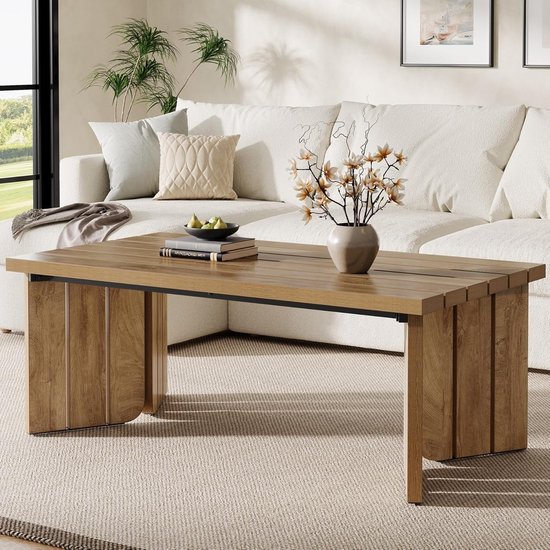 Houten Salontafel 120 Cm, Rechthoekige Salontafel 2 Planken