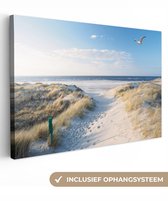 Tableau sur toile 120x80 cm - Décoration murale Dune - Mouette - Plage - Mer - Soleil - Décoration murale salon - Décoration chambre - Accessoires de décoration - Peintures sur toile