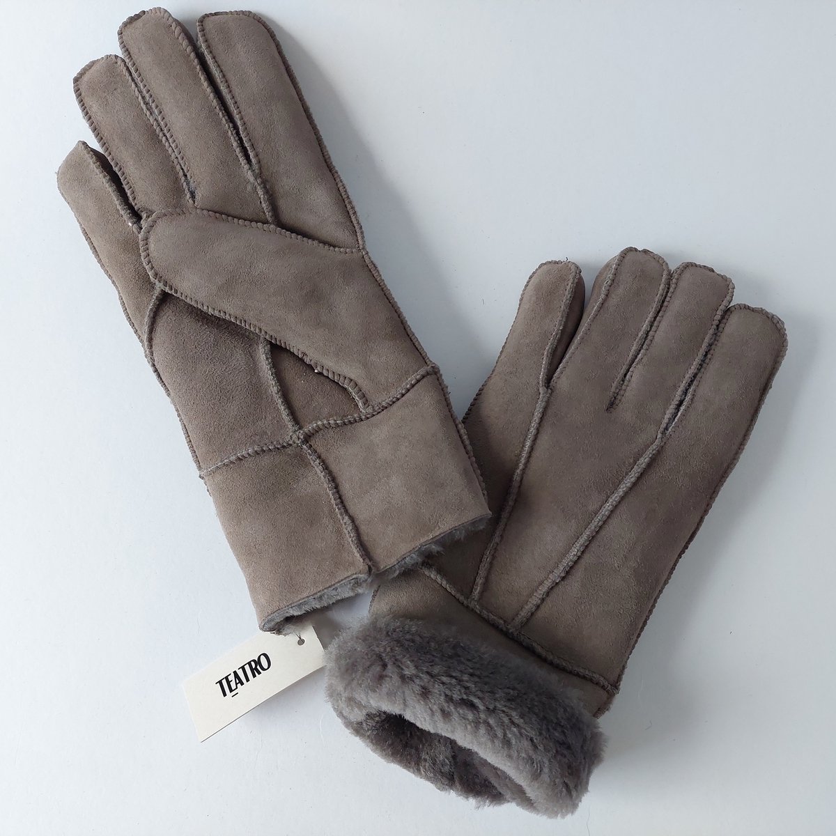 Dameshandschoenen suède taupe - maat L - met 100 % wollen voering – Italiaans vakmanschap