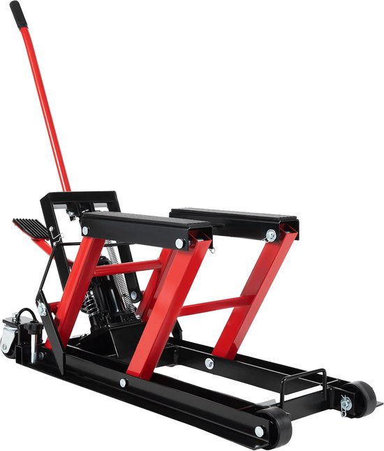 Foto: Motorfiets hefplatform montagestaander motorkrik wekplaatskrik motorlift voor garage werkplaats rood