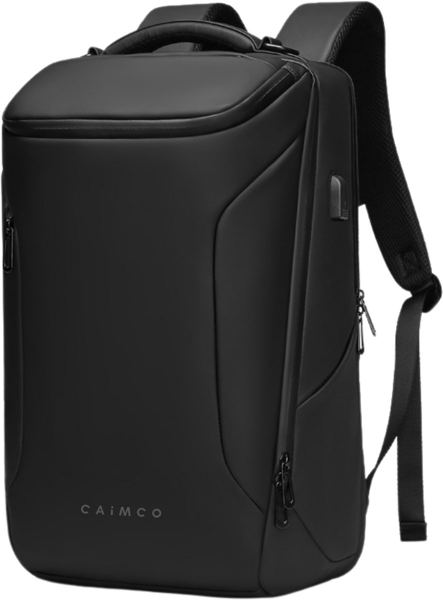 Caimco Connect Rugzak met USB Oplaadpoort & Laptopvak – Waterafstotende 15.6 inch Laptop Backpack – Comfortabele Schooltas & Reistas voor Heren en Dames – Zwart