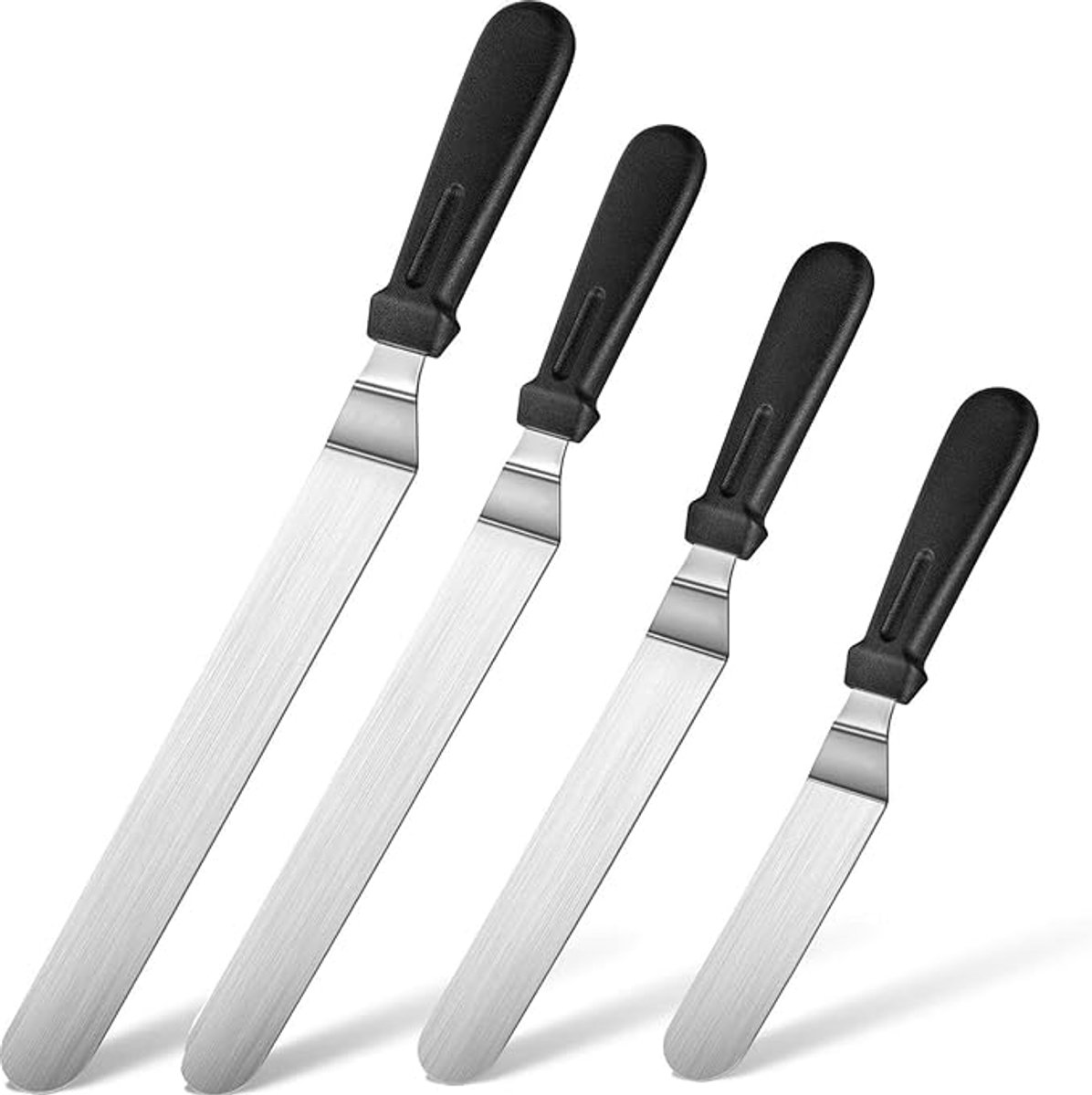 Glaceermes - Set van 4 - Glazuurspatel - Cake spatel - RVS - Zwart