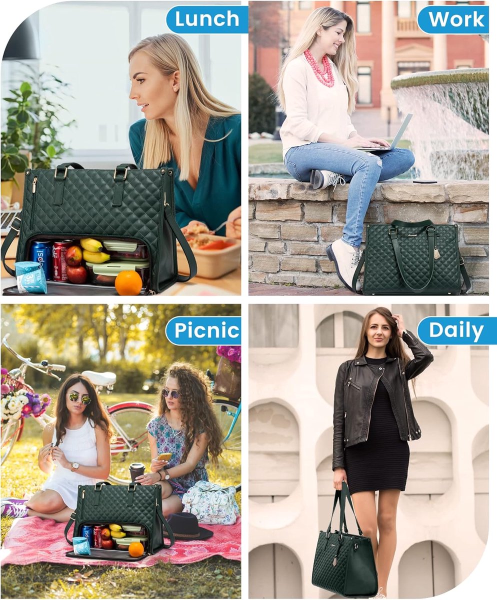 Puupaa - Sac Fourre-tout Travail Avec Compartiment Repas Isotherme - Pour Ordinateur 15,6" - Noir/beige - Pour Bureau, Enseignants, Infirmières