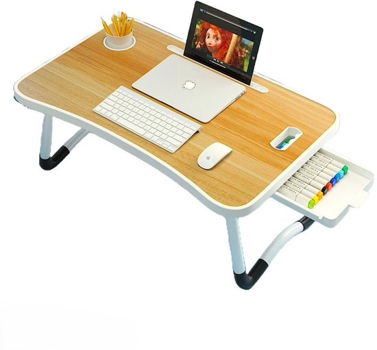 Ceruzo Opklapbare Laptoptafel - Bedtafel - 60x40 cm - Houtlook- Ontbijt op bed- Bank tafeltje
