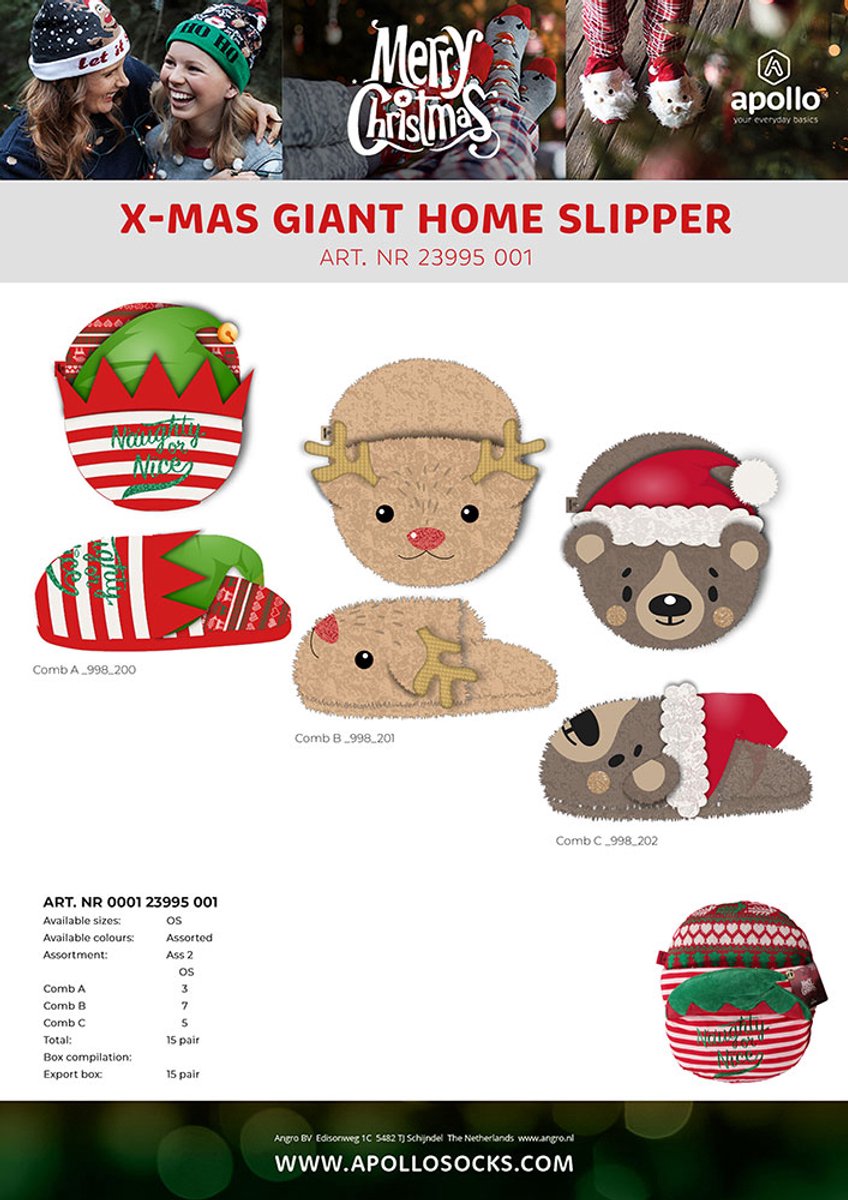 Apollo - Grote Voetenwarmer Kerstbeer - One size