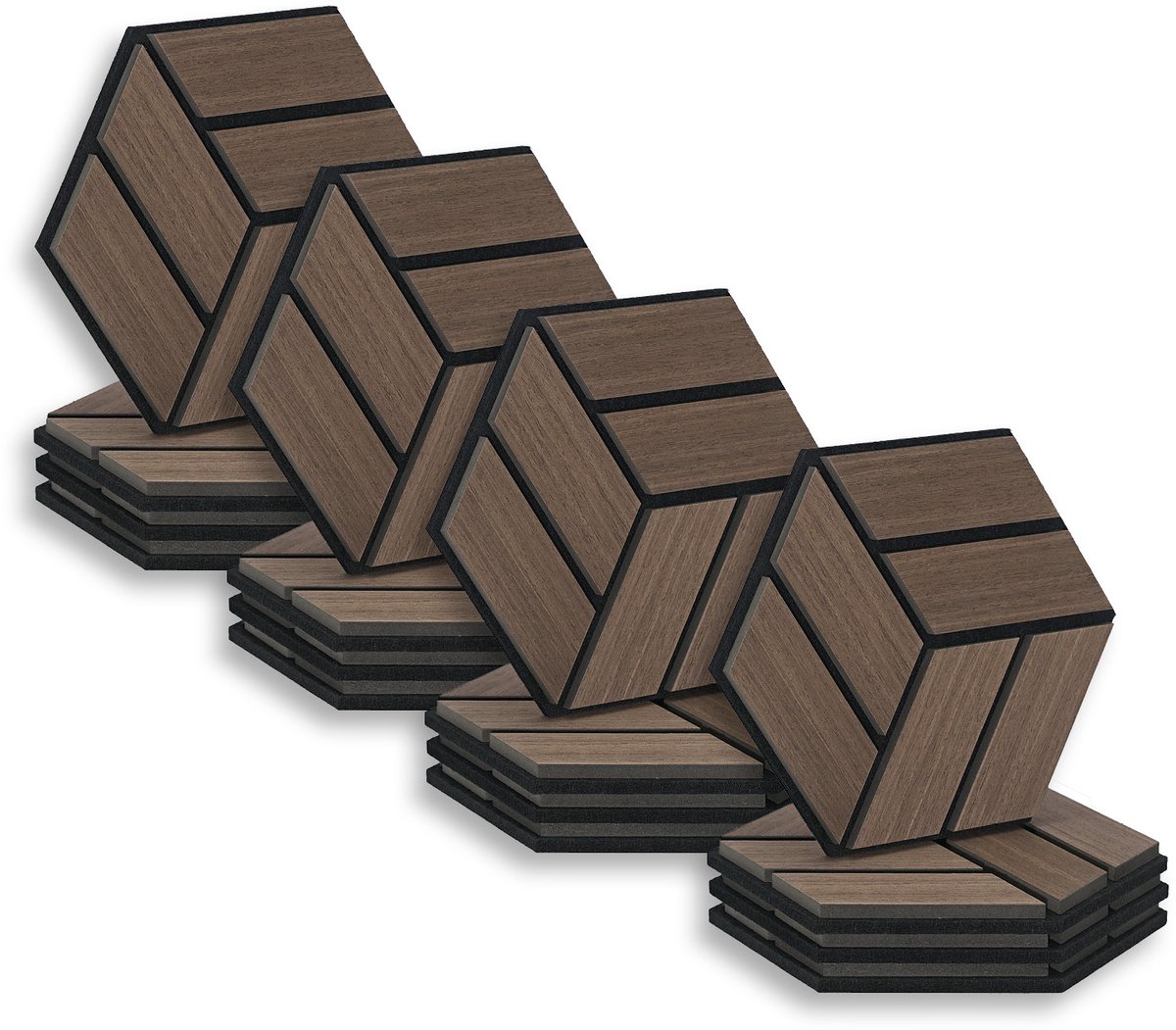 Homestyle4u akoestisch paneel - 16 stuks - Bruin - Zeshoek